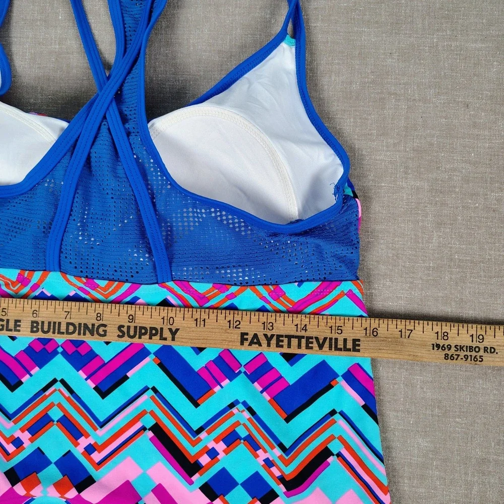 NWT Womens L Be Inspired Tankini Top Multicolor Chevron Geometric Gorpcore Y2K